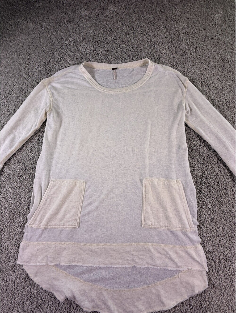 Free People XS Knit Dress Oversized Ivory Hi Low Front Back 3/4 Sleeves